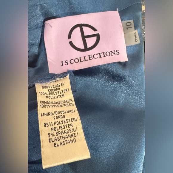 JS collections 867023 Scalloped Lace & Satin Gown Mineral Blue Mrsp $348 Size 10 - Picture 4 of 5